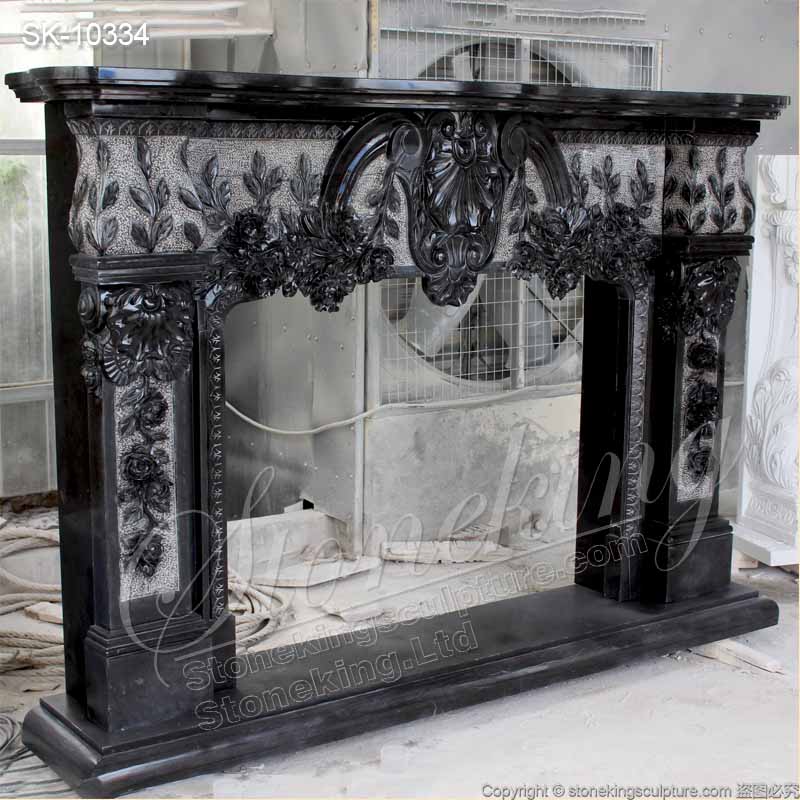 Factory Supplier Natural Marble Antique Black Fireplace Mantel Ideas for home decoration for sale 