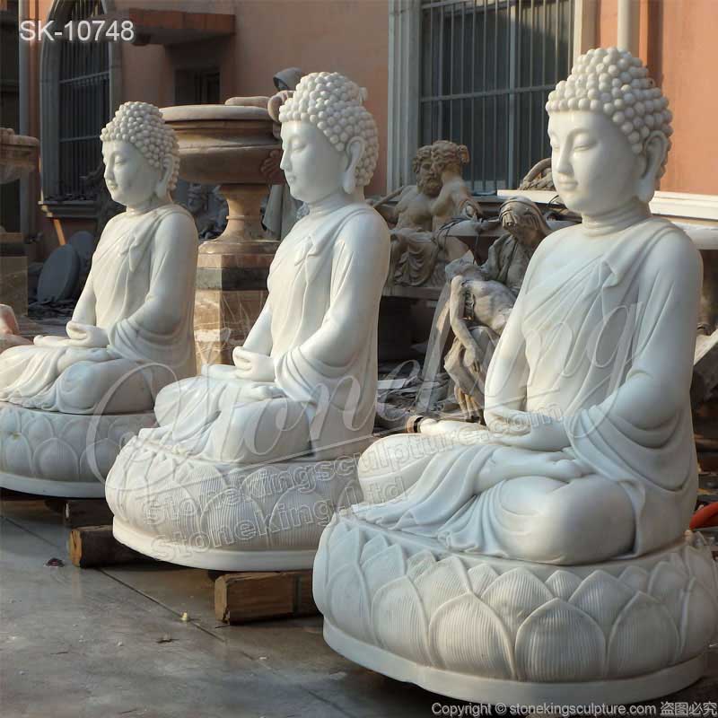 Hand Carved Outdoor White Marble Meditating Budhha Statue for Garden or Home Decor for sale