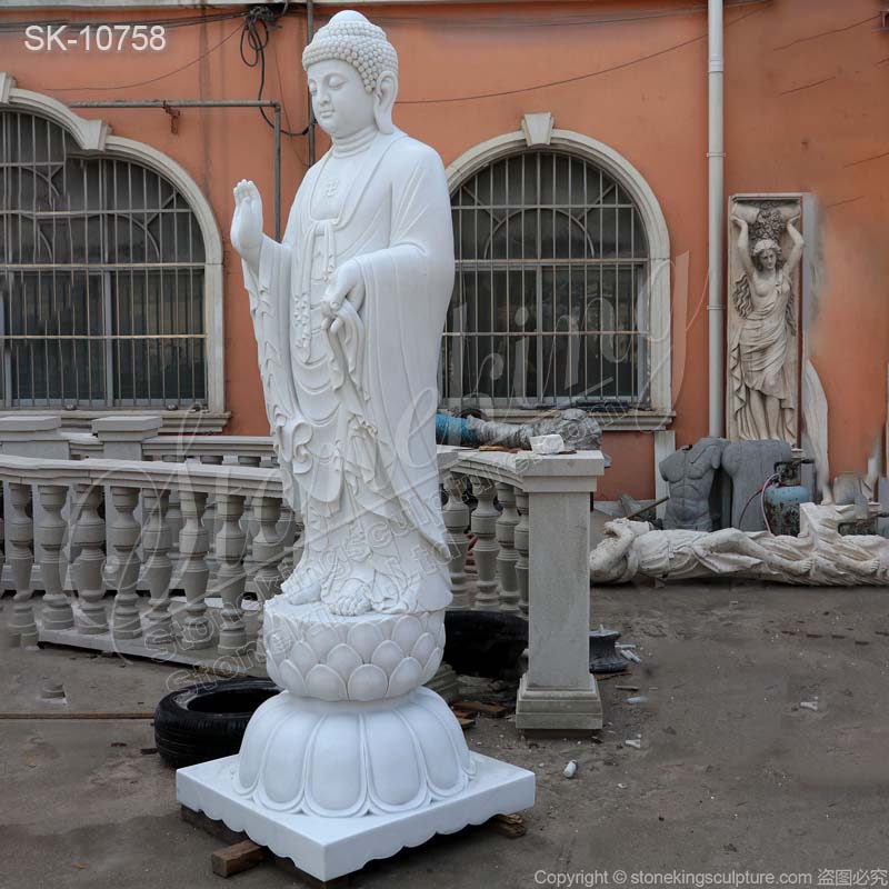 Factory Supply Large White Marble Standing Buddha Statue for Outdoor Garden Decoration for sale 