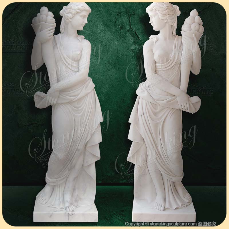 Pair of Life Size Marble Women Statues Holding Cornucopia horns of factory supply SK-10058