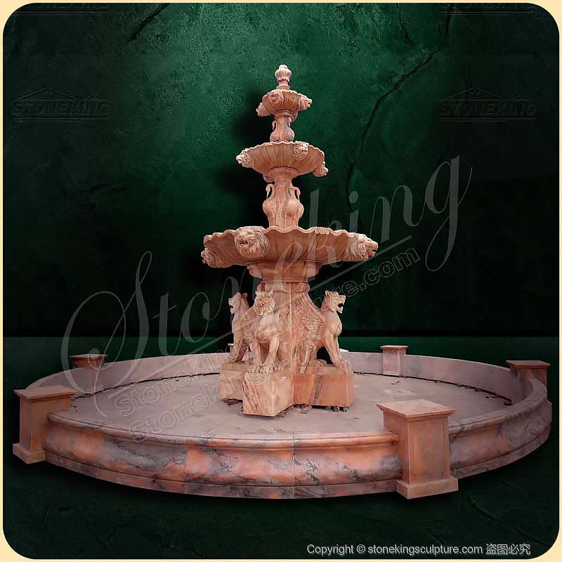 Tall Animal Water Marble Fountain Outdoor with Winged Lions for garden or home decor SK-10168