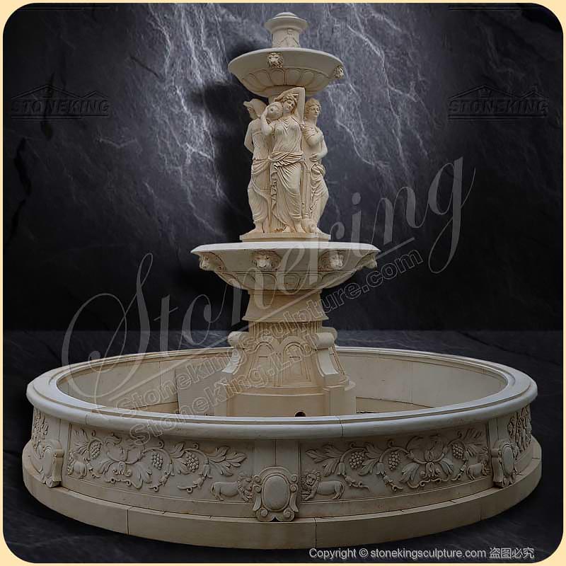 Outdoor Natural Beige Marble Statues Water Fountain for Backyard decor SK-10179