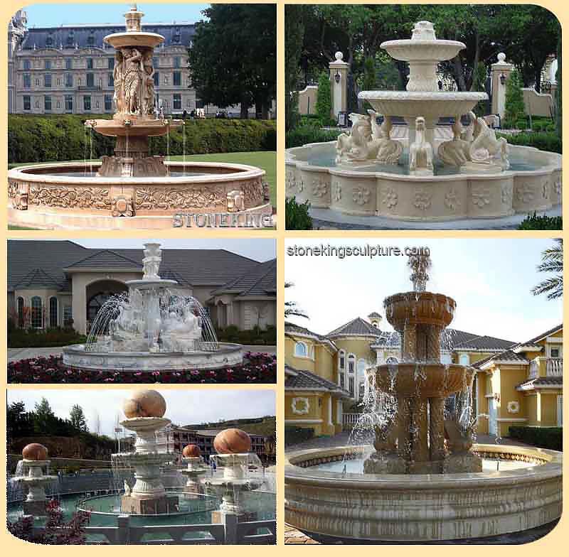 Outdoor Natural Beige Marble Statues Water Fountain for Backyard decor SK-10179