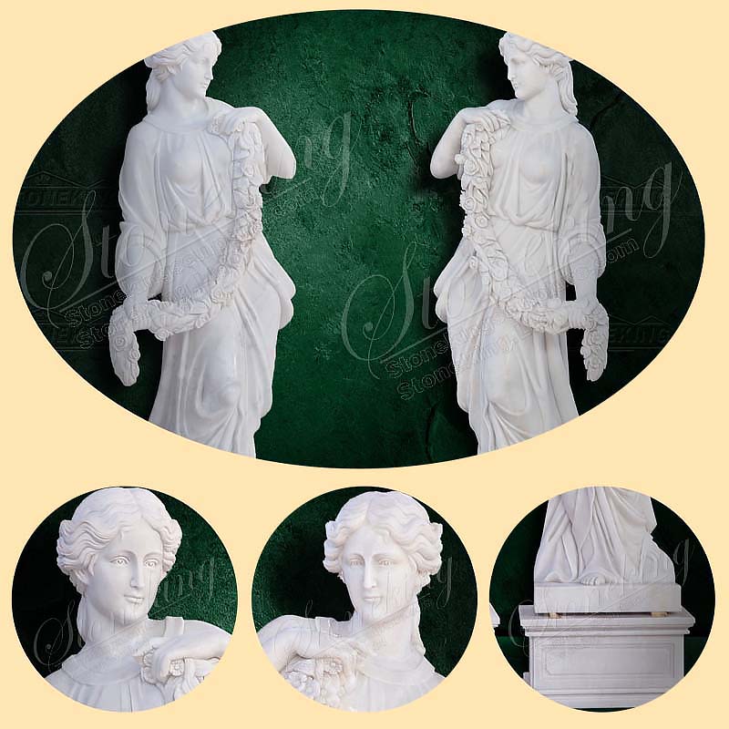 Large White Marble Outdoor Garden Female Statues holding garland of flowers for sale SK-10075