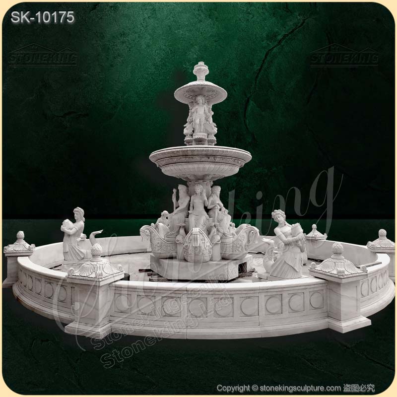 Factory Supply Large Garden Decoration Hand Carved White Marble Fountains for outdoor landscaping