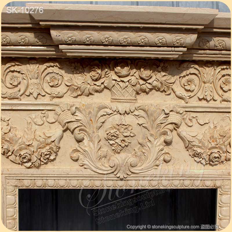 Luxurious Egyptian Beige Marble Fireplace Mantel with Grecian Woman Statues for home decoration for sale