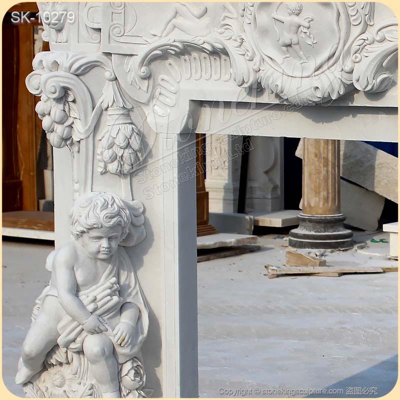 Handcrafted White Marble Angel Cherub Fireplace Surround Design Ideas for direct supply