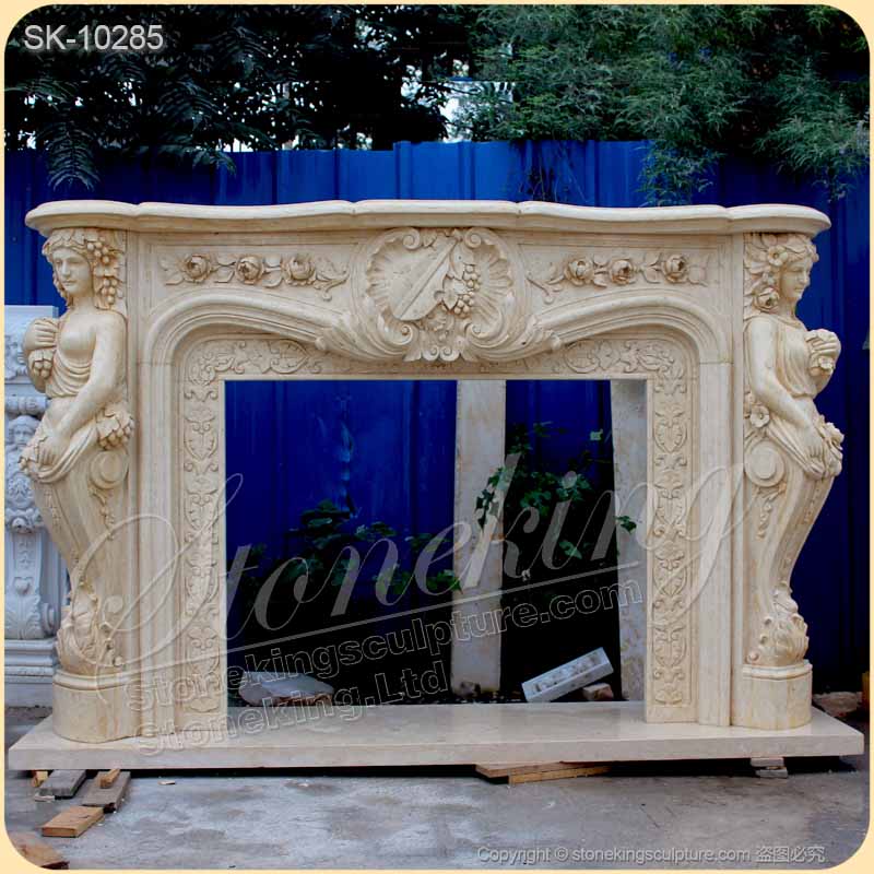 Factory Wholesale Egyptian Beige Marble Decorative Fireplace Mantel Ideas for Indoor home decor