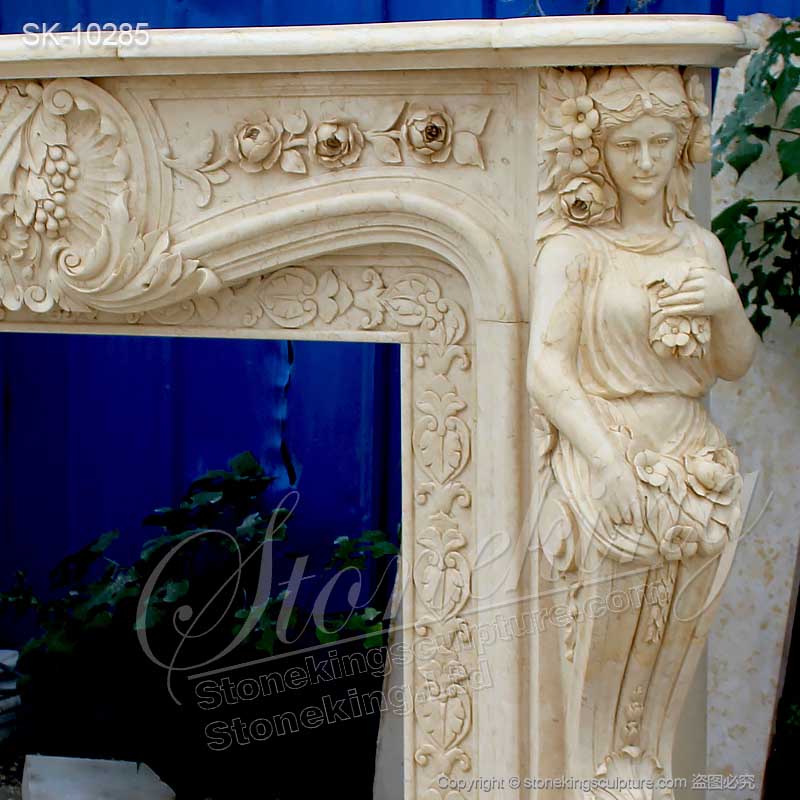 Factory Wholesale Egyptian Beige Marble Decorative Fireplace Mantel Ideas for Indoor home decor