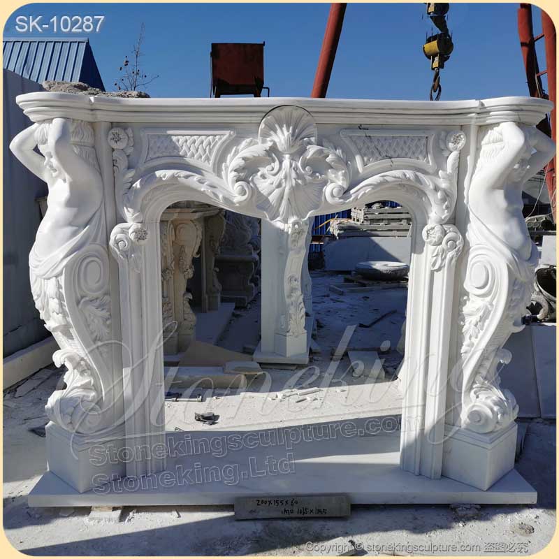 Natural White Marble European Style Antique Fireplace Mantel Surround for Interior Ornament for sale