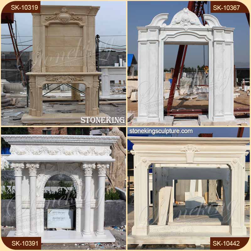 Natural White Marble European Style Antique Fireplace Mantel Surround for Interior Ornament for sale