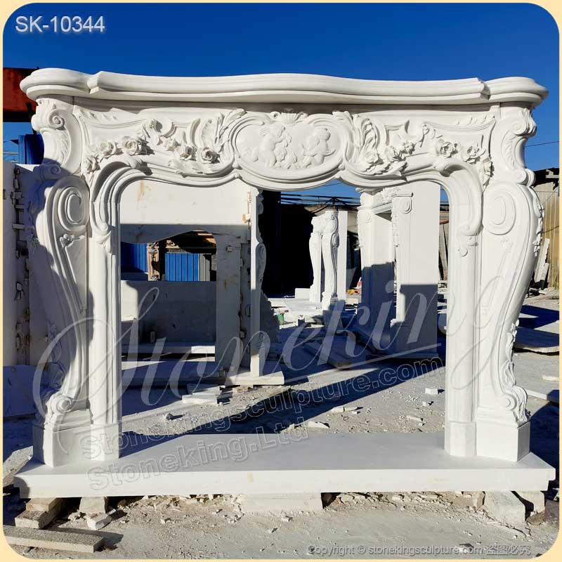 Classic Design White Marble Fireplace Mantelpiece for Living Room with garland for direct supply