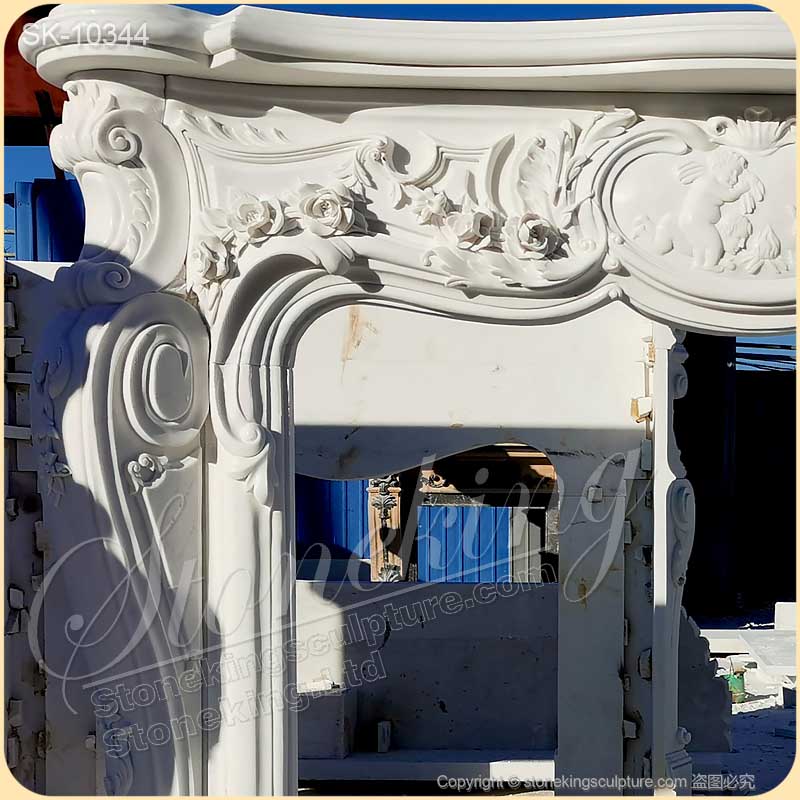 Classic Design White Marble Fireplace Mantelpiece for Living Room with garland for direct supply