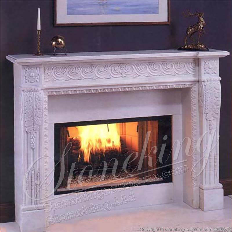 Classic Design White Marble Fireplace Mantelpiece for Living Room with garland for direct supply