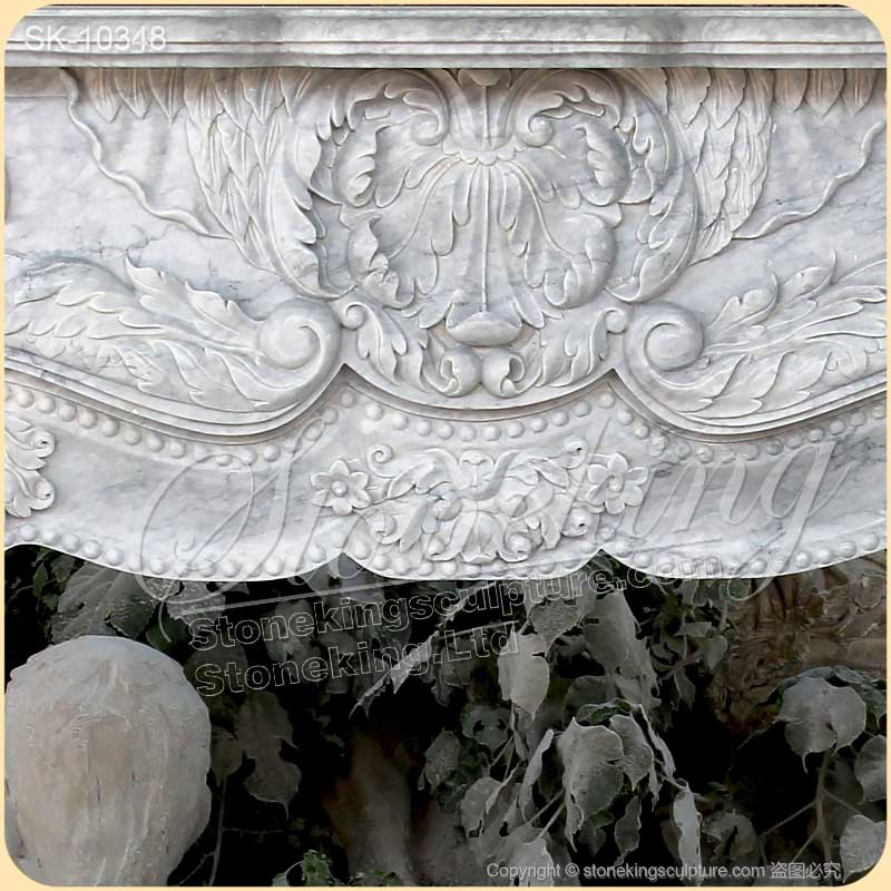 Manufacturer French Style Natural Marble Antique Fireplace Surround with Acanthus and floral motif for sale