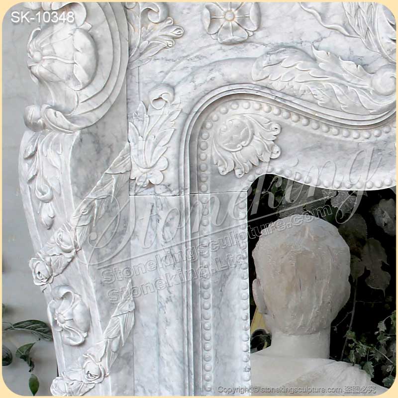 Manufacturer French Style Natural Marble Antique Fireplace Surround with Acanthus and floral motif for sale