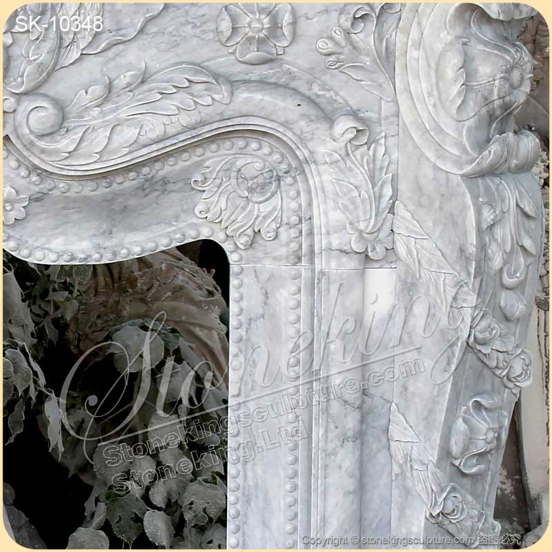 Manufacturer French Style Natural Marble Antique Fireplace Surround with Acanthus and floral motif for sale