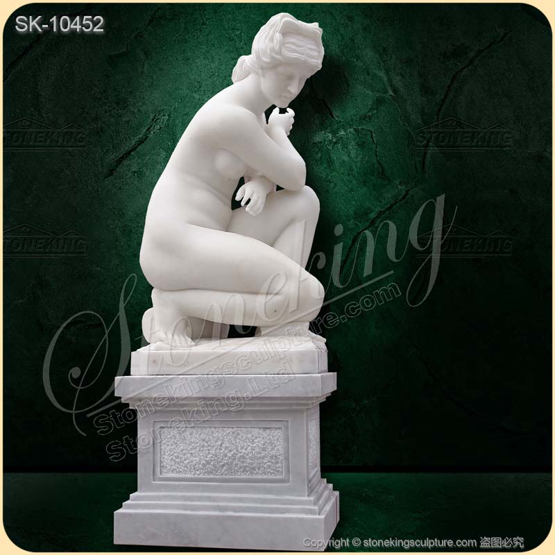 Famous Life Size White Marble Nude Crouching Venus Statue or Crouching Aphrodite Statue for sale