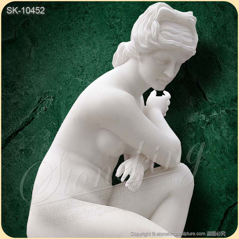 Famous Life Size White Marble Nude Crouching Venus Statue or Crouching Aphrodite Statue for sale