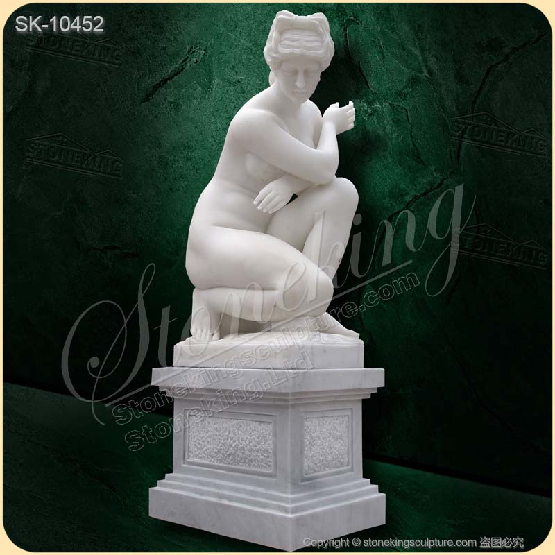 Famous Life Size White Marble Nude Crouching Venus Statue or Crouching Aphrodite Statue for sale