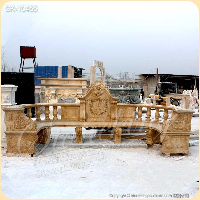 Top Quality Large Semi Circle Natural Travertine Stone Garden Bench Seat with balustrade for sale