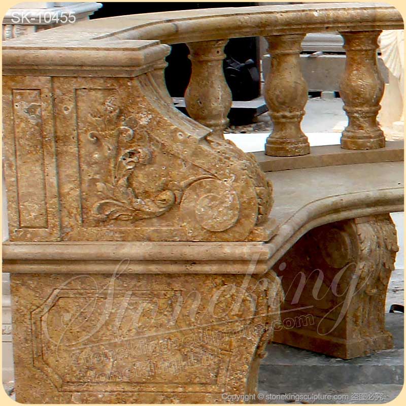 Top Quality Large Semi Circle Natural Travertine Stone Garden Bench Seat with balustrade for sale