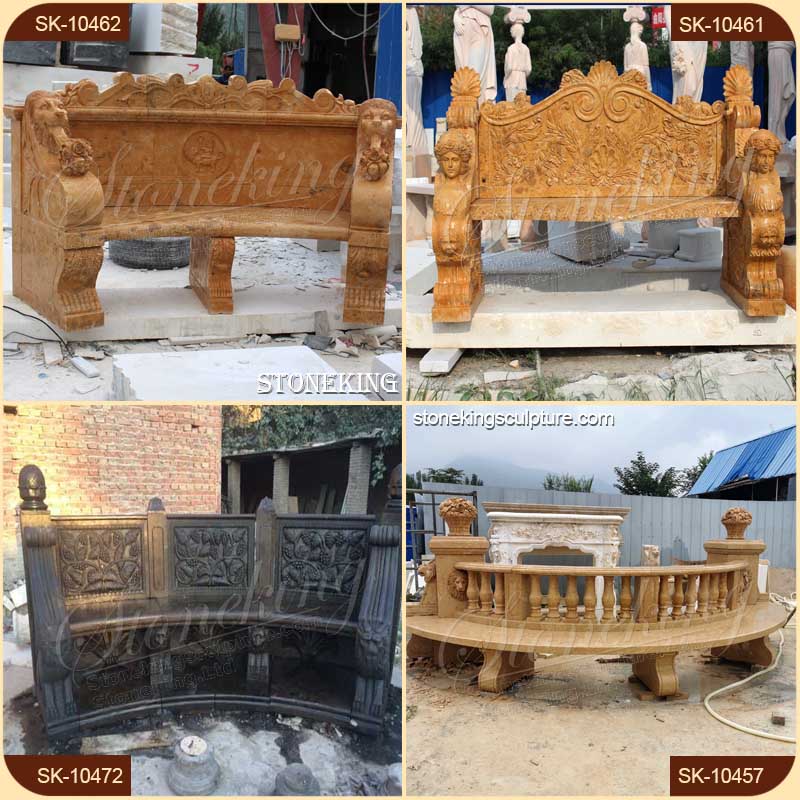 Beautiful Handcrafted Natural Beige Marble Bench for outdoor garden decoration and courtyard for sale