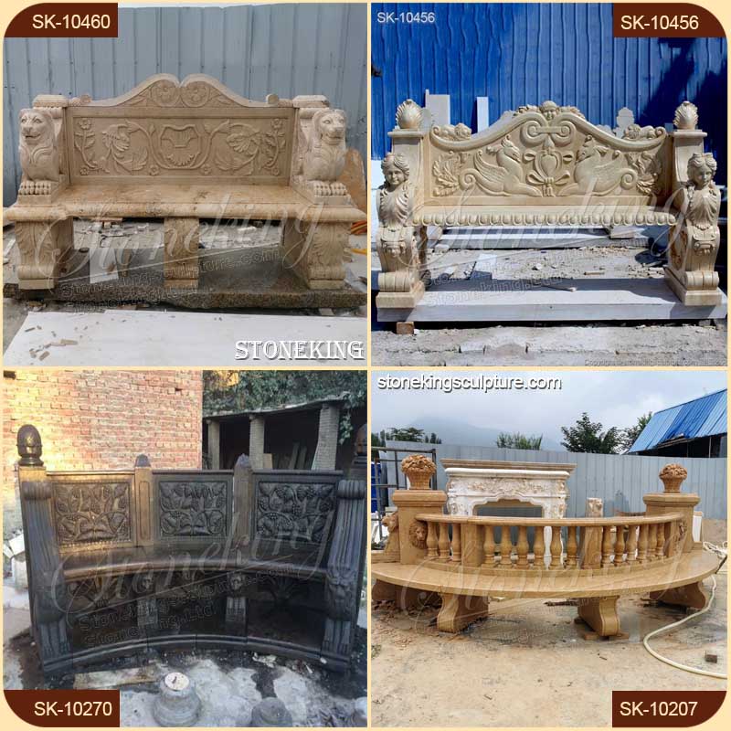 Best Hand Carved Natural Marble Antique Outdoor Garden Bench with eagles and cornucopia for sale