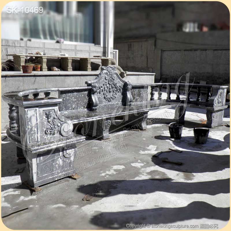 Long Natural Black Marble Half Circle Outdoor Garden Bench Seat for park or courtyard for sale