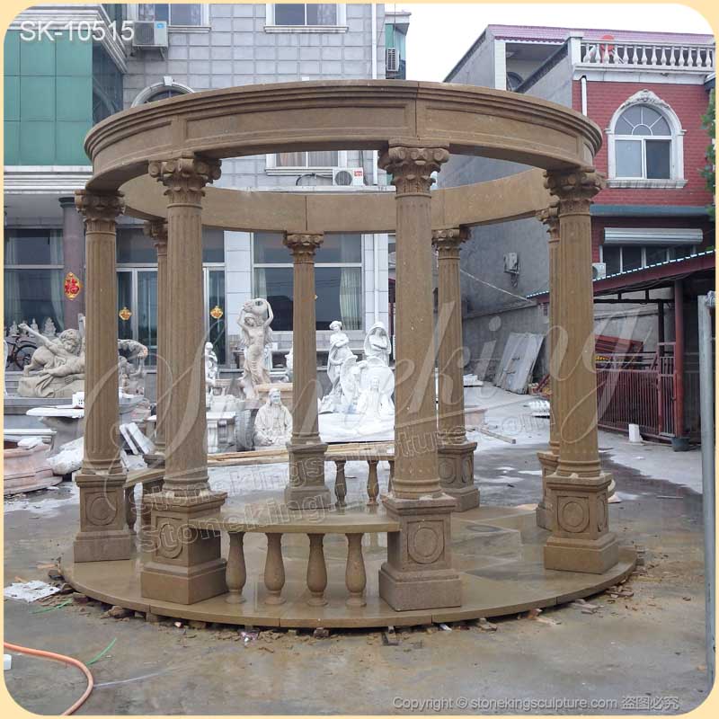 Outdoor Garden Decoration Round Marble Yard Gazebo with Greek Corinthian Columns for sale