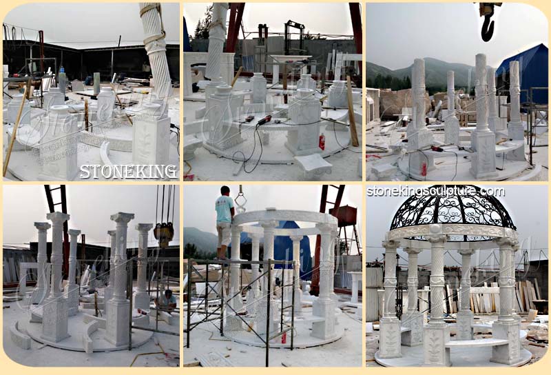 Outdoor Garden Decoration Round Marble Yard Gazebo with Greek Corinthian Columns for sale