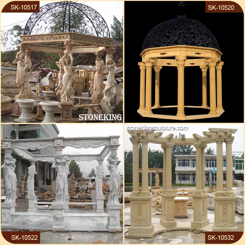 Wholesale Hand Carved High Quality Marble Large Outdoor Gazebo with lady statues for sale