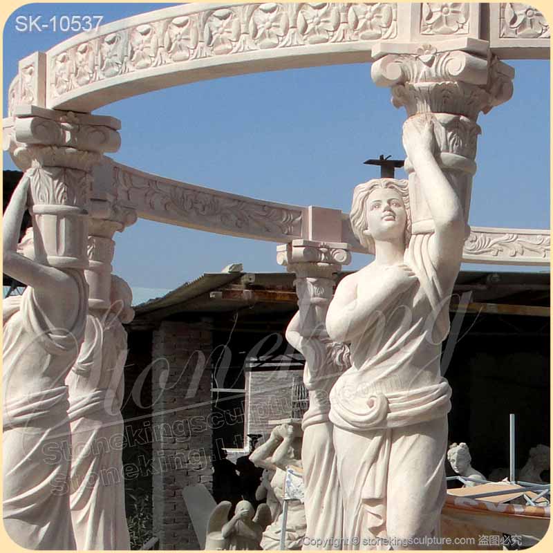 Wholesale Hand Carved High Quality Marble Large Outdoor Gazebo with lady statues for sale