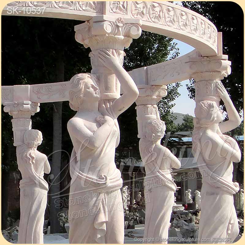 Wholesale Hand Carved High Quality Marble Large Outdoor Gazebo with lady statues for sale