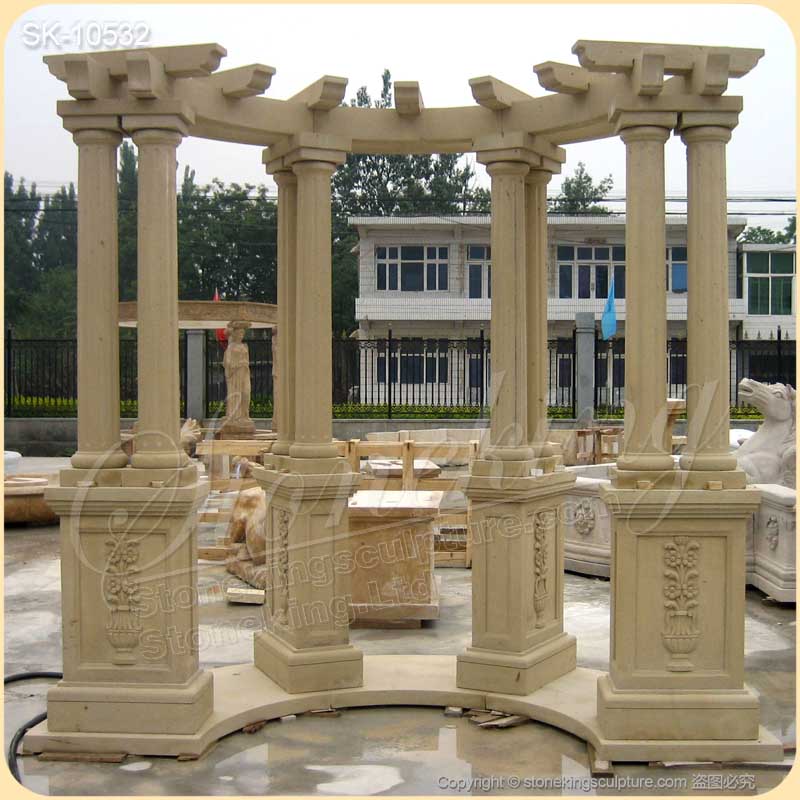 Outdoor Beige Marble Backyard Pavilion Gazebo with columns for home or garden decor for sale