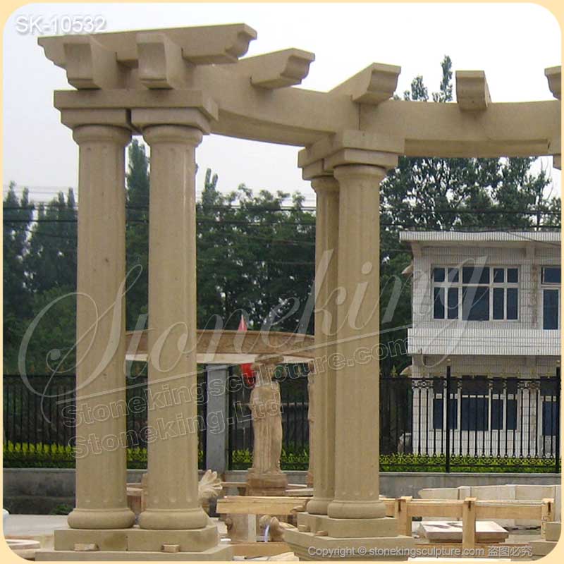 Outdoor Beige Marble Backyard Pavilion Gazebo with columns for home or garden decor for sale