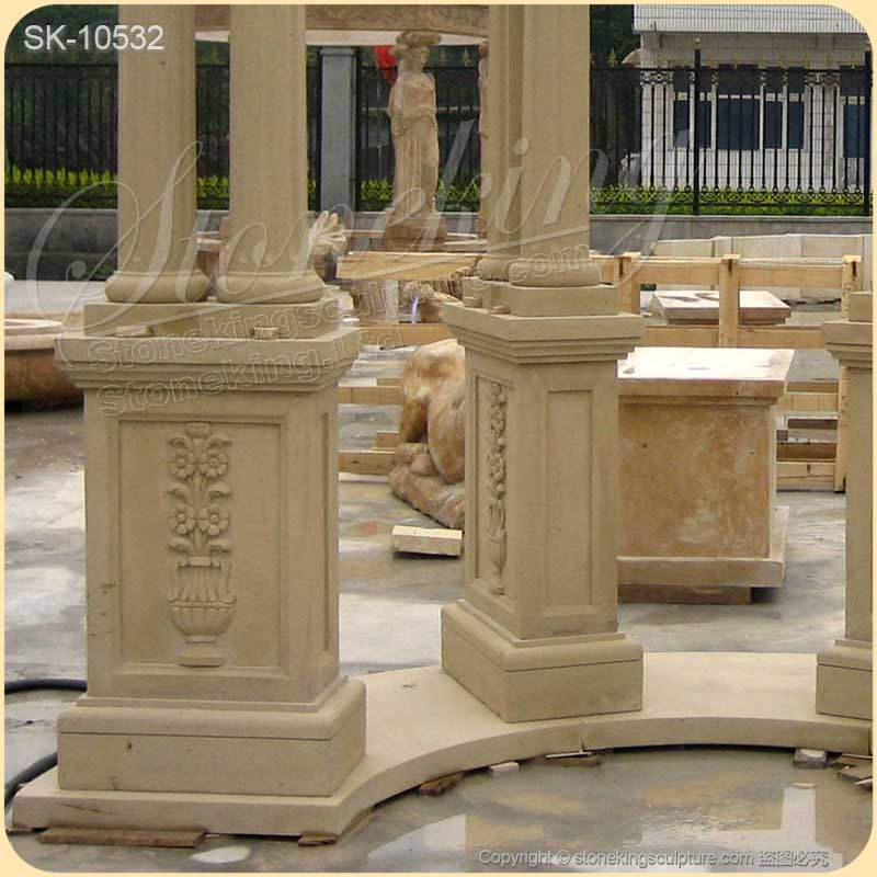 Outdoor Beige Marble Backyard Pavilion Gazebo with columns for home or garden decor for sale