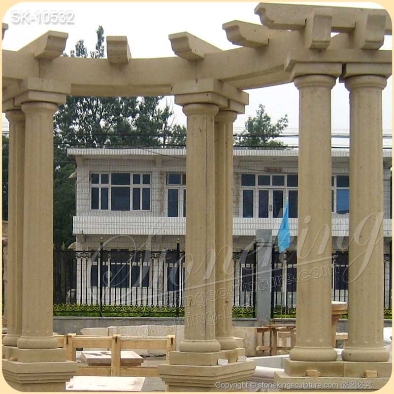 Outdoor Beige Marble Backyard Pavilion Gazebo with columns for home or garden decor for sale