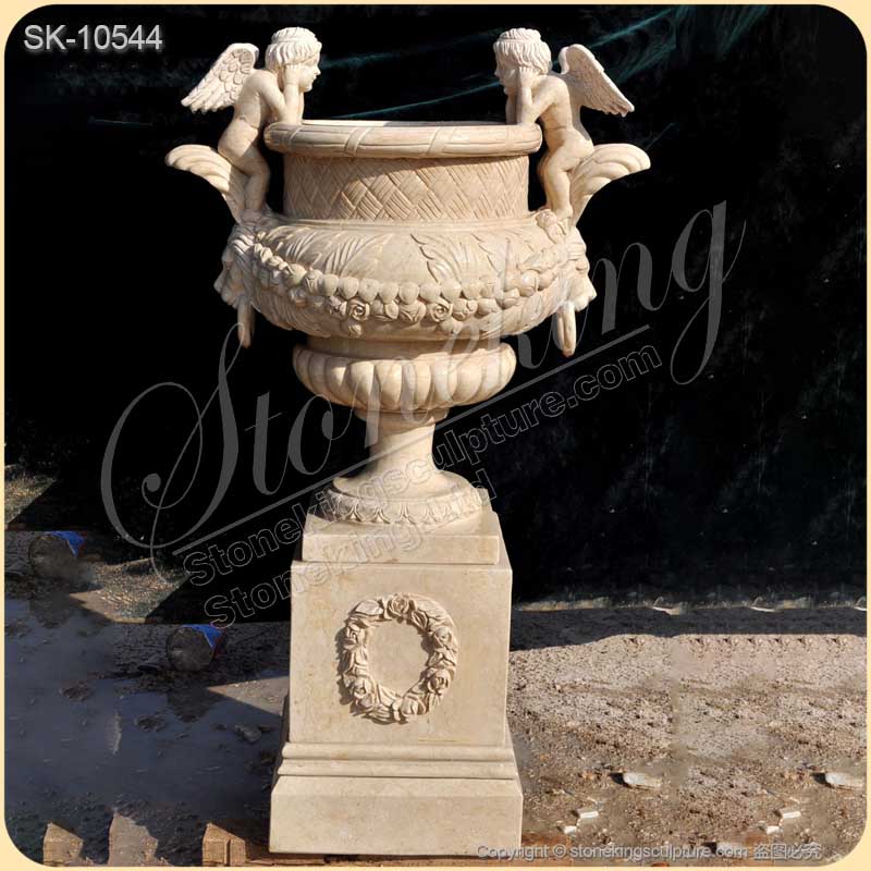 Wholesale Beautiful Natural Marble Cherub Angel Planter Garden Flower Pot for home decor