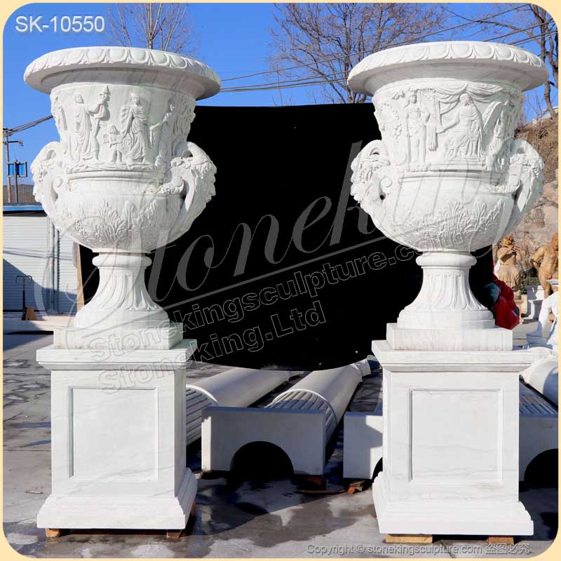 Factory Supplier Hand Carved White Marble Extra Large Plant Pots Outdoor Decor for sale