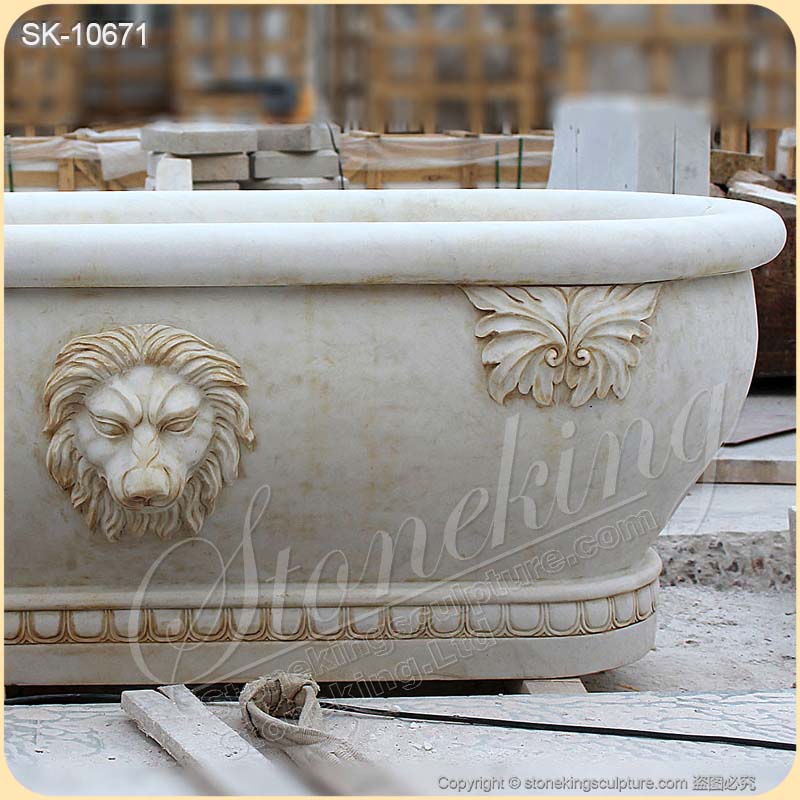 Natural Stone Top Quality Freestanding Marble Bathtub with Lion Head for Bathroom for sale