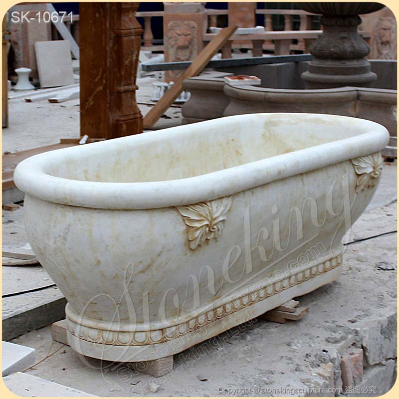 Natural Stone Top Quality Freestanding Marble Bathtub with Lion Head for Bathroom for sale