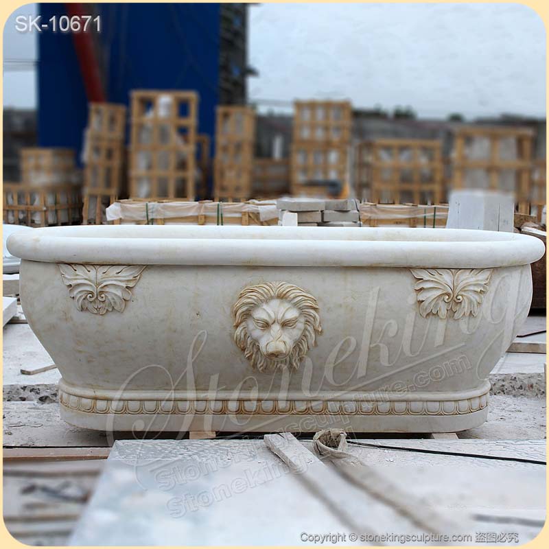 Natural Stone Top Quality Freestanding Marble Bathtub with Lion Head for Bathroom for sale