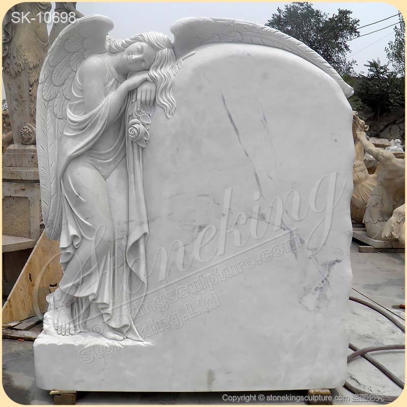 Memorial White Marble Standing Angel Headstone for Cemetery and Graves for sale