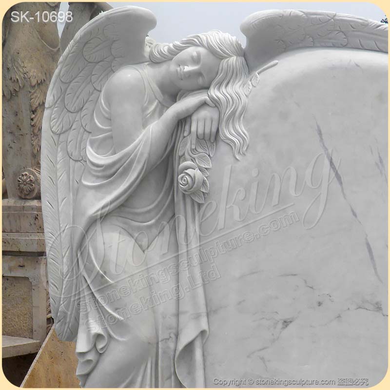 Memorial White Marble Standing Angel Headstone for Cemetery and Graves for sale