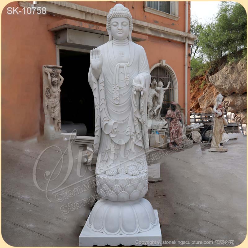 Factory Supply Large White Marble Standing Buddha Statue for Outdoor Garden Decoration for sale