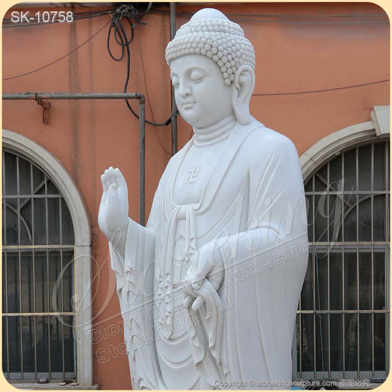 Factory Supply Large White Marble Standing Buddha Statue for Outdoor Garden Decoration for sale