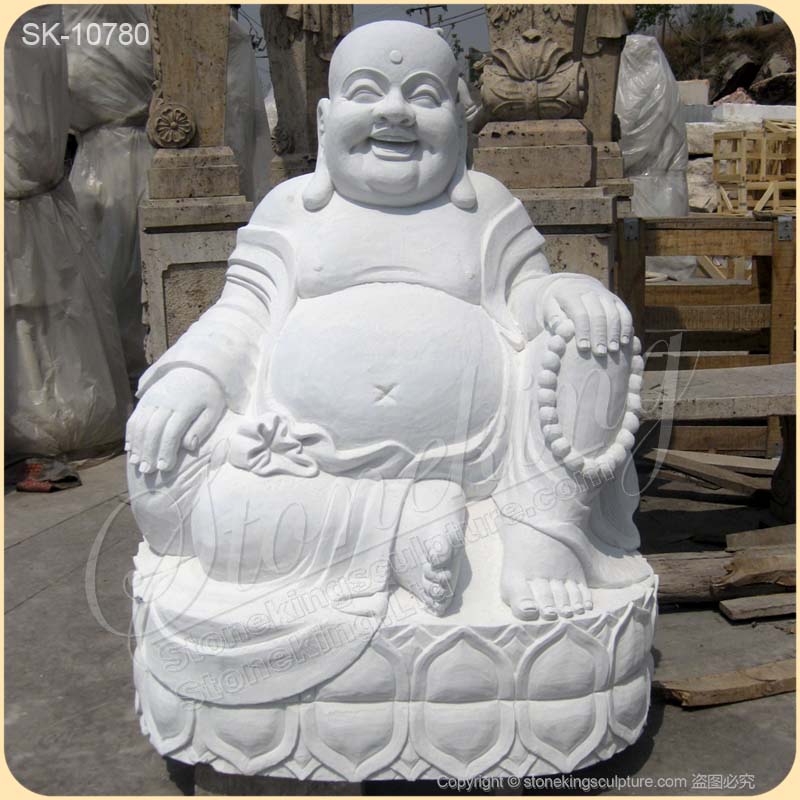 Factory Price Hand Carved Outdoor White Marble Laughing Buddha Statue for Home Decor for sale