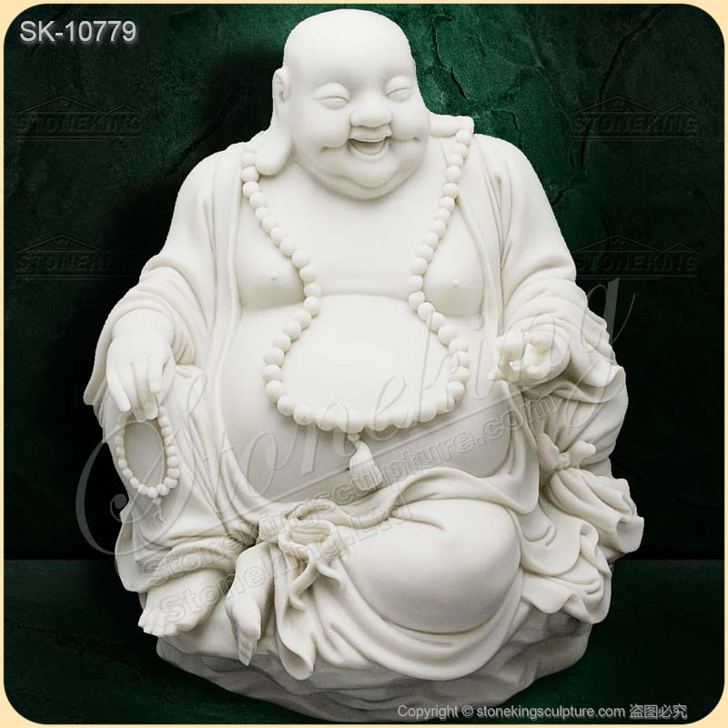 Manufacturer Hand Carved White Marble Laughing Fat Buddha Statue for Home Decor for sale