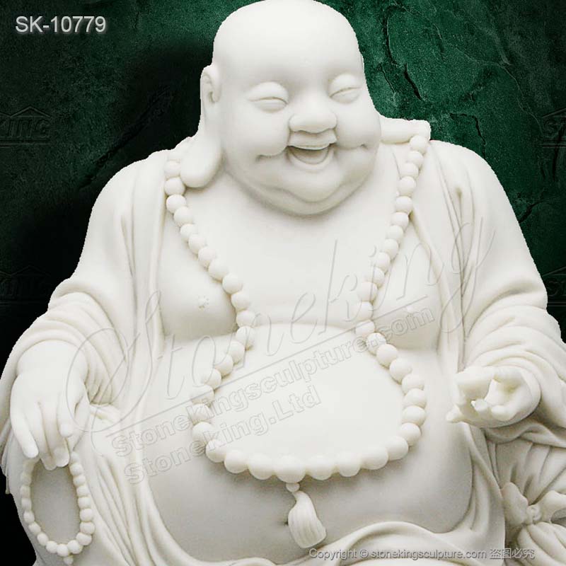 Manufacturer Hand Carved White Marble Laughing Fat Buddha Statue for Home Decor for sale